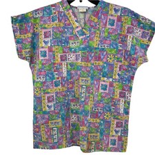 SB Fashion Scrubs Size S Multi Color Hearts And Flowers Scrub Top Medical Nurse