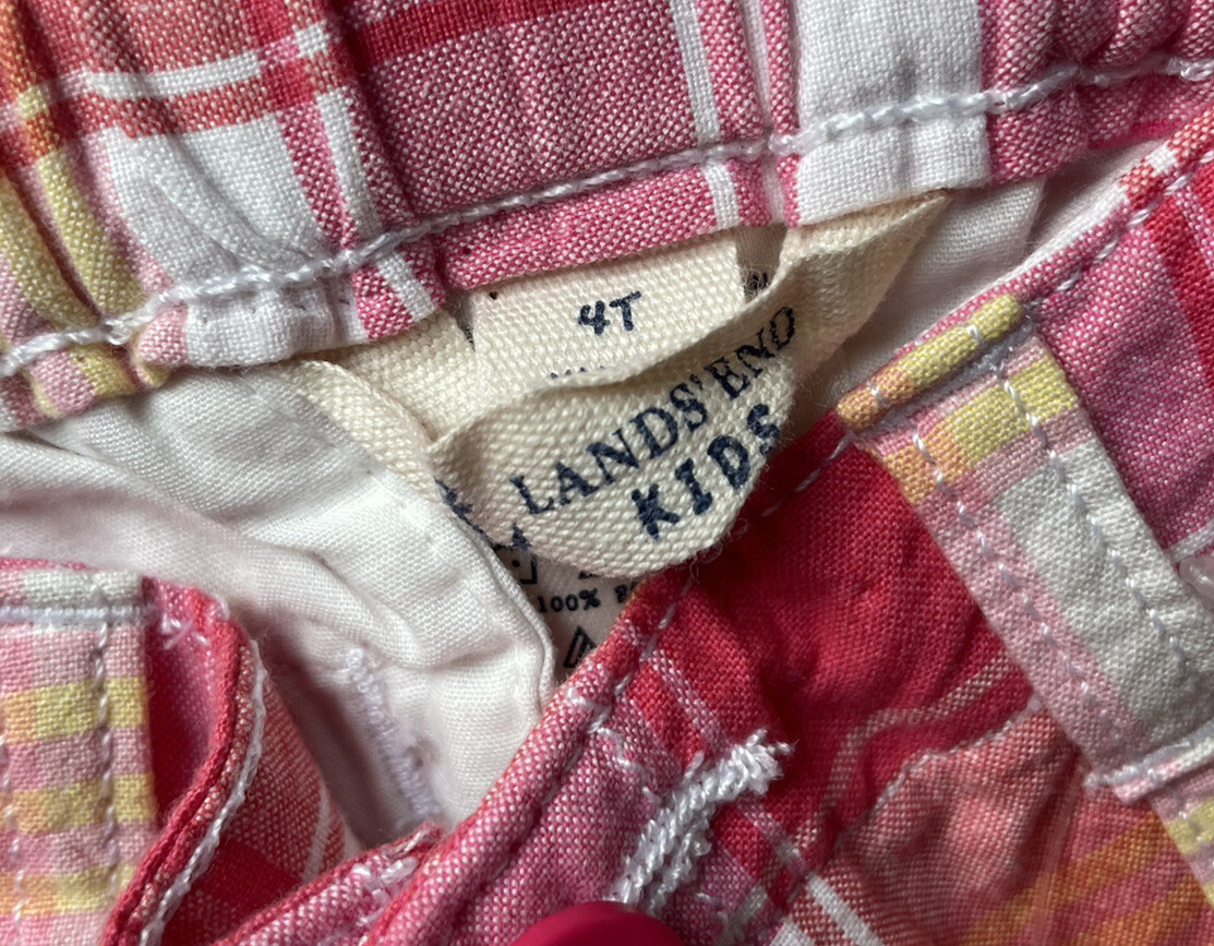 Lands End Kids Shorts Pink Plaid Adjust Waist sz 4 T | eBay
