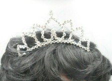 Rhinestone Crown Hair Comb Tiara Princess Prom Queen Vintage Silver Tone
