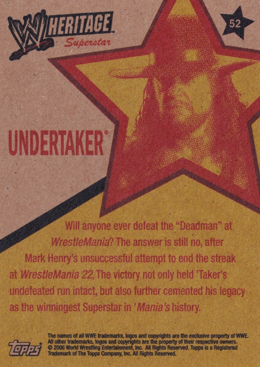 The Undertaker 2006 Topps Heritage II WWE Card 52 Legend Pro