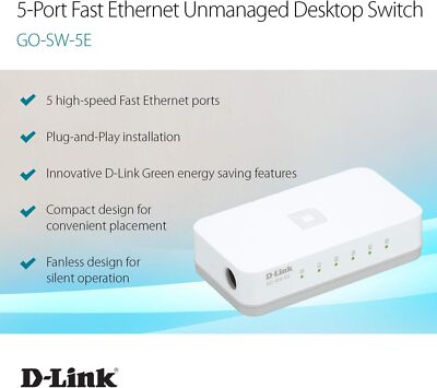 D-Link GO-SW-5E 5-Port Ethernet Easy Desktop Switch 10/100 Mbit/s, MDI/MDIX