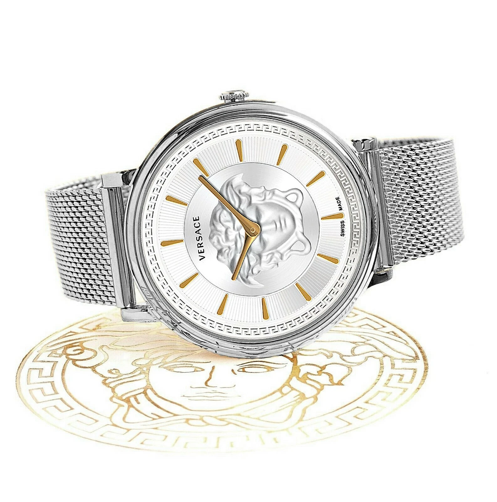 Versace orologio da donna orologio da polso VE8102019 V CIRCLE IP argento SWISS MADE nuovo