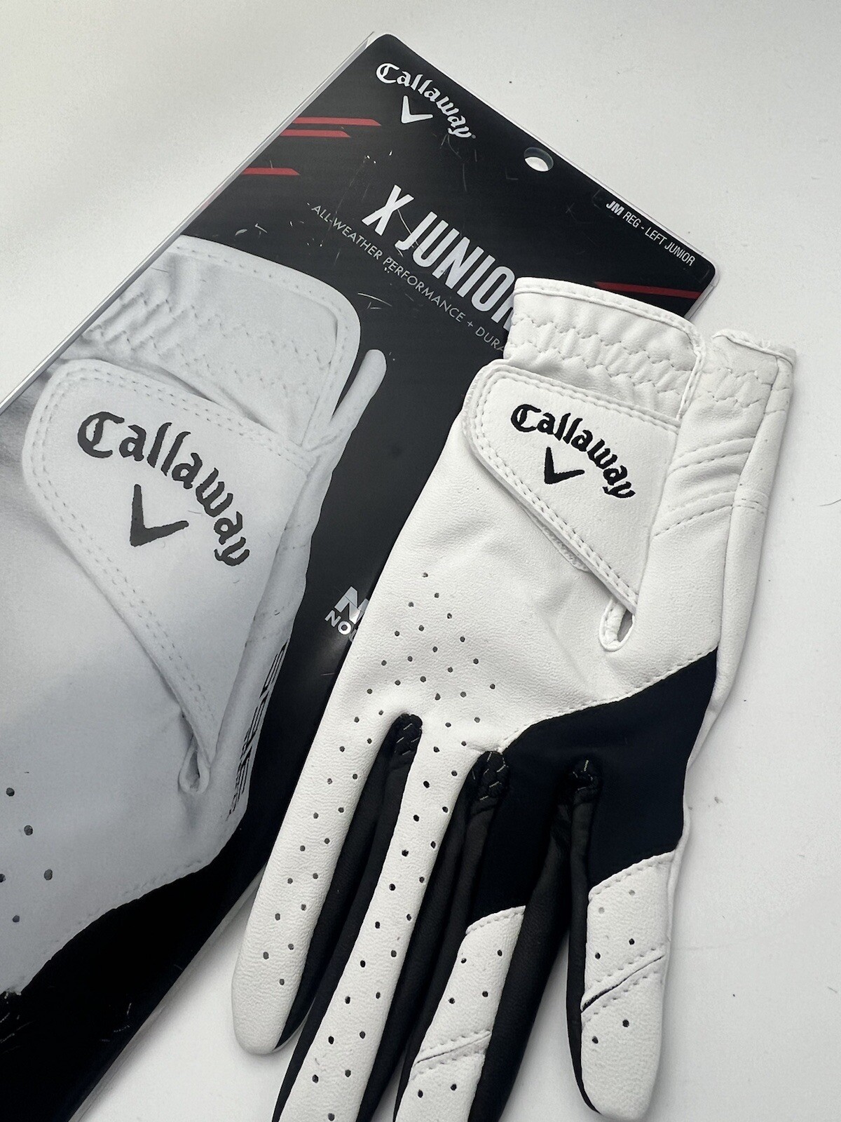 Callaway Sz M - X Junior - Left Hand Kids Performance Golf Glove w/ Strap White