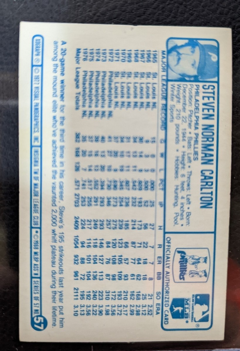 新品 carlton TitanSLUltraSuperLong8 3 1/8 1977 Kellogg's 3-D Super Stars #57 Steve Carlton NM+ | eBay