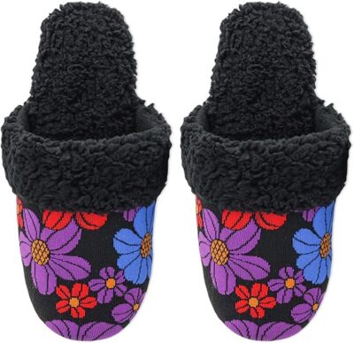 Hotsox Women's Retro Floral Slipper Socks 1 Pair, Black, Small/Medium
