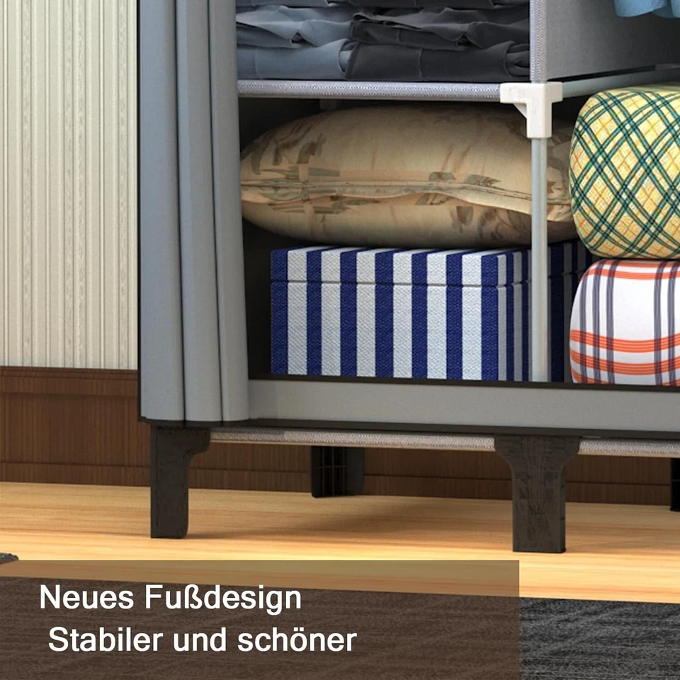 Kleiderschrank Stoffschrank mit 2 stabilen Kleiderstangen 170x45x175cm Grau C206 - Bild 4 von 4