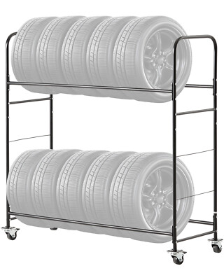 Rolling Tire Storage Rack 2-Shelf Tire Holder Hold up to 12 Standard Tires