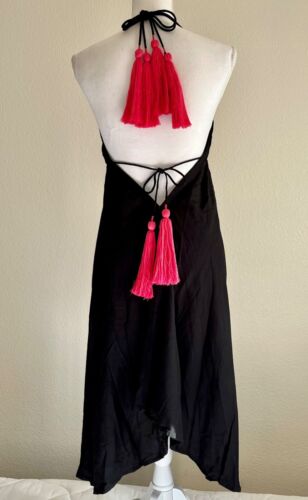 NIBI MTK  NWT Dress S Stunning Back Black W/ Hot Pink Tassel Ties Comfort Loose  - Picture 1 of 9
