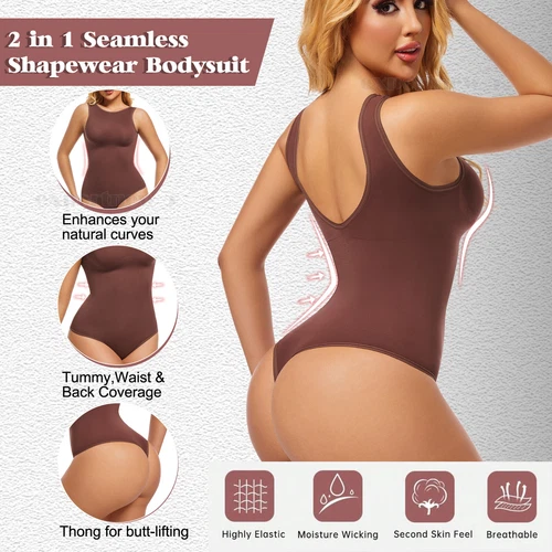 Women Crew Neck Full Body Shaper Slimming Firm Control Tummy Bodysuit Shapewear - Picture 11 of 33