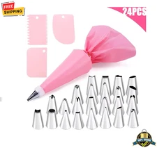 24 pcs Pink Flower Icing Piping Bags Set w/ Nozzles - DIY Cake Decorating