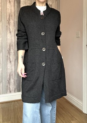 Luisa Cerano Wool Cashmere Long Cardigan Coat Grey Size 44 UK 18 Luxury Knit