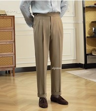 Vintage Men's High Waisted Straight Leg Trousers Business Hanging Casual Pants