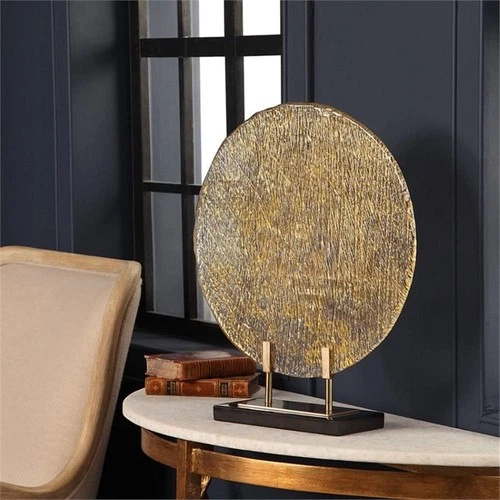 Uttermost Layan Coastal Marble and Steel Art Glass Charger in Gold/Black - Picture 3 of 5