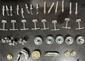 LEGO Chrome Silver Rock Drill Lot 4990 Cave Excavator Cone 28598 + Vintage Coins