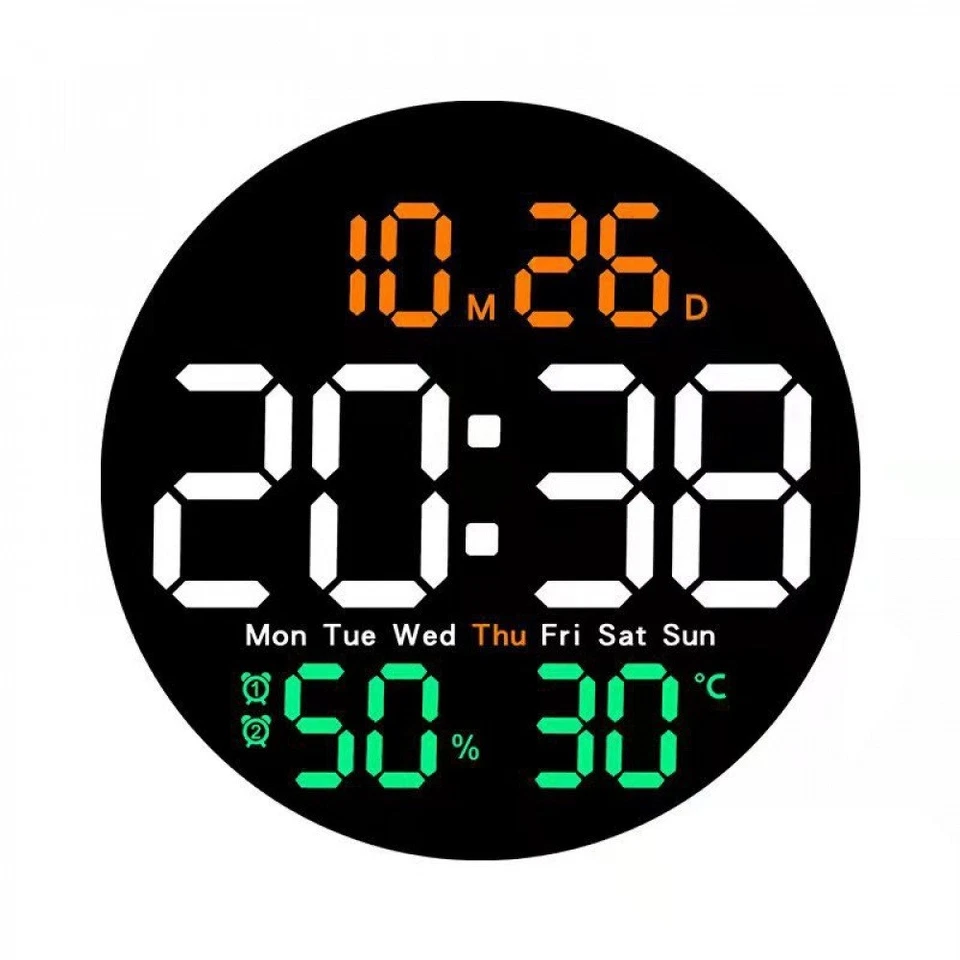 10Inch LED Digital Wall Clock Temperature Humidity Date Week Display Alarm Clock - Image 3 of 4