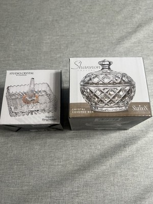 Shannon Crystal Covered Box & Studio Crystal Square Ring Holder - Clear Crystal