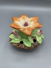 Vintage Maruhon Ware Art Pottery Flower Floral Frog Hand Painted