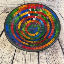 35cm Rainbow Swirl Round Mosaic Handmade Ceramic Glass Tile Bowl Fruit