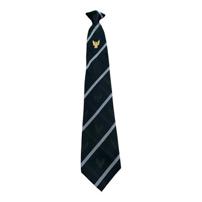 Schwarz & blau gestreifte Clip-On Krawatte Adler Wappen Schuluniform
