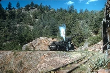 D&RGW Railroad 476 running light north Rockwood 5-30-59 35mm Slide Chione (4935)