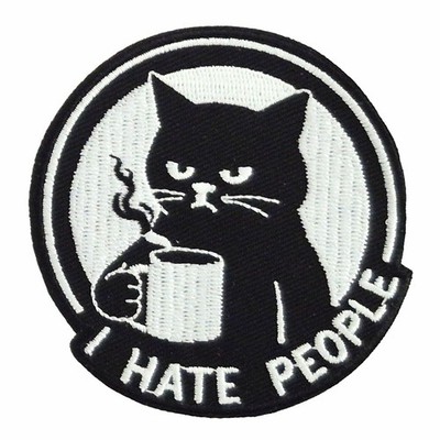 Aufnäher Aufbügler Psycho Kaffee Katze I hate people lustige cats patches