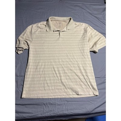 Haggar Polo Shirt Mens XL Tan Good Cool 18 Performance Striped Pima Cotton Blend