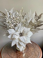 Small Elegant Gold  White Poinsettia Christmas Arrangement, Fancy Holiday Decor