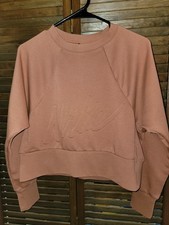 Nike Dri-FIT Brown Cropped Pullover Sweatshirt XS Women Crew Neck Raglan Sleeve