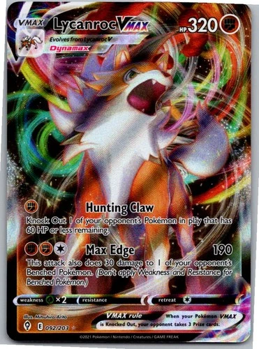 Lycanroc VMAX Ultra Rare SWSH07: Evolving Skies 092/203 NM Holo