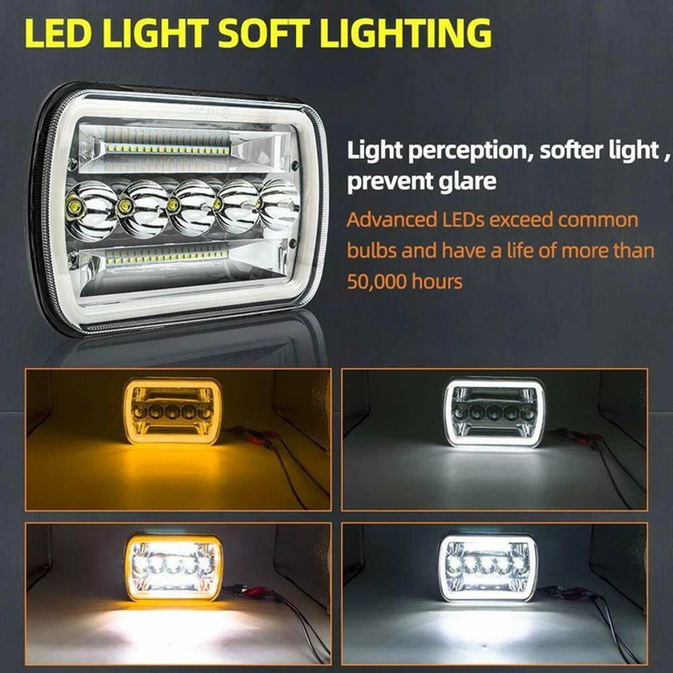 For Chevy Express Cargo Van 1500 2500 3500 Pair 7x6 5x7 LED Headlights Hi/Lo - Image 2 of 4