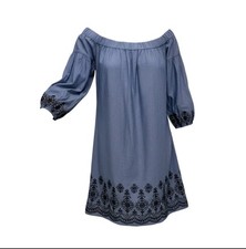 Vince Camuto Boho Midi Dress Blue Size 14 Pullover Casual Romantic Off Shoulder