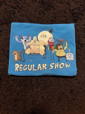 Cartoon Network Regular Show Graphic Print Blue Cotton Crew Neck Tee Men's XL