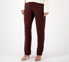 Susan Graver Essentials Petite Liquid Knit Straight Leg Pants Bottle Brown L New