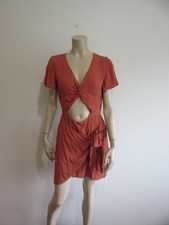 MAJORELLE Cutout Back Zip Wrap Around Embellishment M Short Sleeve Rust Dress