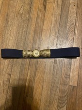 Vintage 80  s Motion East Elisabeth Gold Coin Metal Stretch Belt Navy