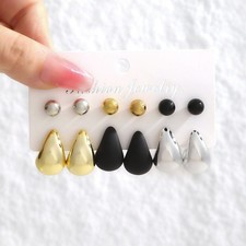 Fashion Simplie CCB Plastic Earrings Women's Three Color Teardrop Ear Studs Set