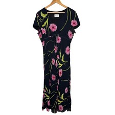 VTG 2000s Y2K Fairy David Warren Pink Floral Black Maxi Dress Empire Waist US 16