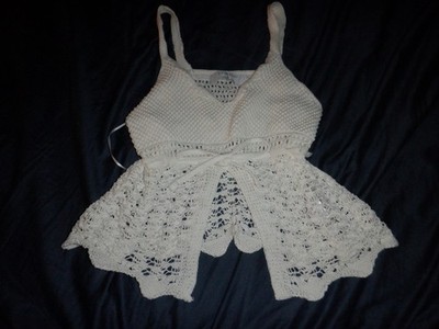 Primark Women's White Crochet Tie V Neck Sleeveless Cropped Tank Top Size S