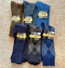 Lot 6 Pair Vintage Mens Kmart Dress Socks Size 10-13 Argyle Crew Blue Brown Gray
