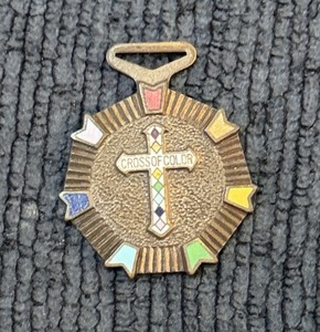 Vintage Cross of Color Medal, Rainbow Girls/ OES. 1.25” X 1.625”, Medal Only