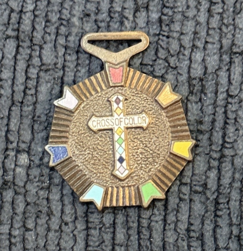 Vintage Cross of Color Medal, Rainbow Girls/ OES. 1.25” X 1.625”, Medal Only