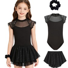 Girls Dancewear Figure Ice Skating Ballroom Modern Outfits Dance Class Mesh