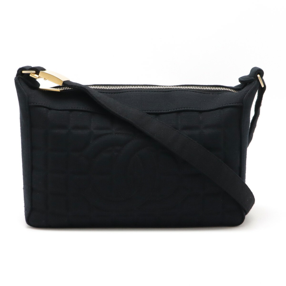 CHANEL Chocobar Coco Mark Shoulder Bag in Black Cotton Jersey & Leather  