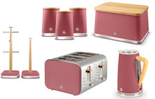 Swan Nordic Fuchsia Kettle Toaster Breadbin Canisters Mug Tree Towel Pole Set