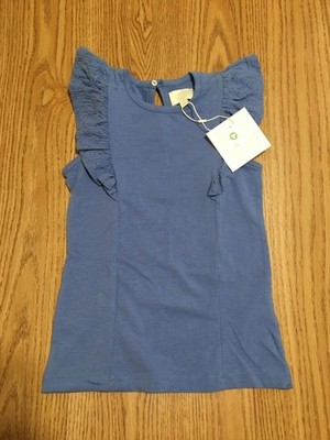 Creamie NWT Organic Cotton shirt blue ruffle eyelets size 6-7 Years 122cm