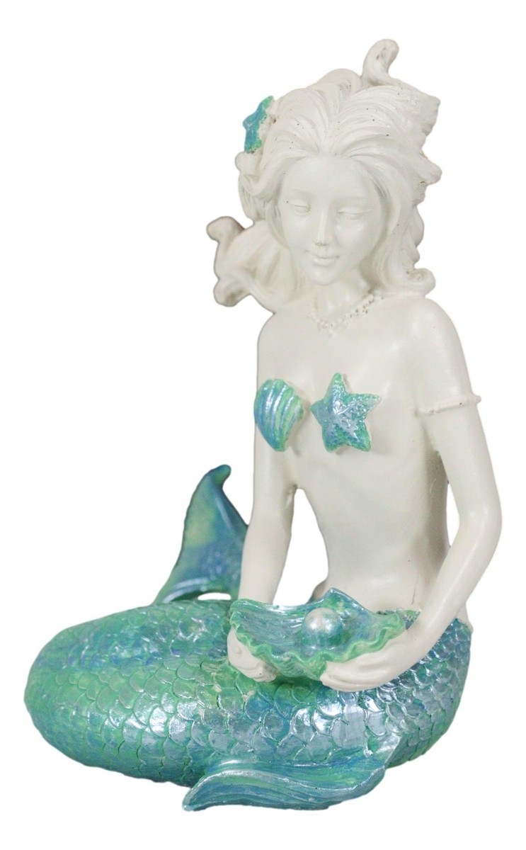 Mermaid blue big shell完売しました Nautical Aqua Capiz Blue Tailed Mermaid Holding Pearl In Clam