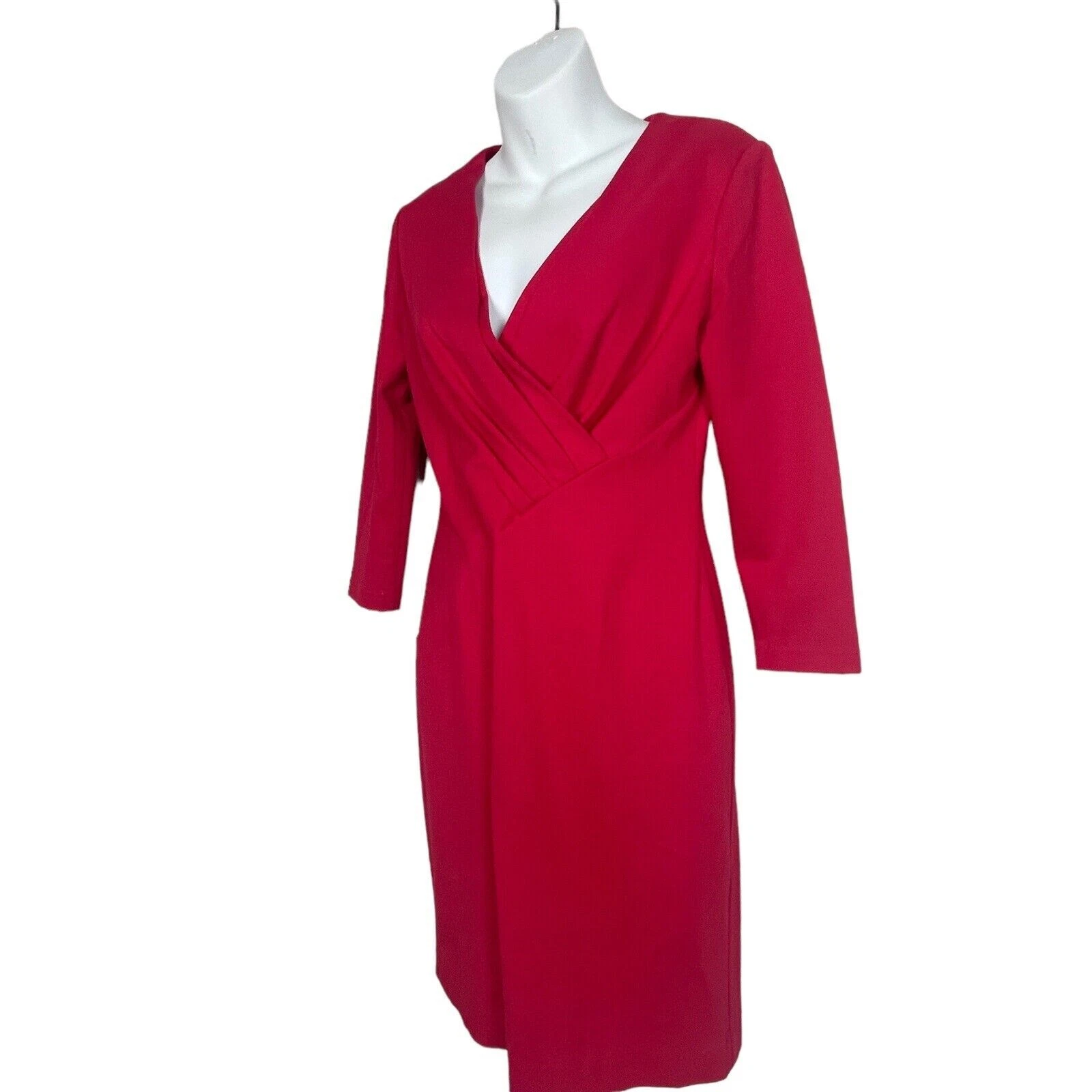 VALENTINO Abito Pintuck manica a 3 4 Lafayette 148 rosso New York taglia 0 ponte collo a V Ca