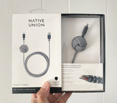 Native Union Night Cable USB-A Cable 10ft Zebra for iPhone iPad Reinforced Cable