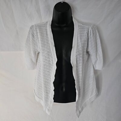 Ab studio white semi sheer knit coquette short sleeve Cardigan