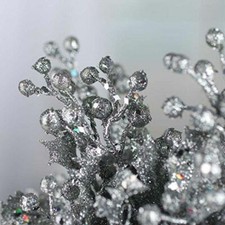 Silver Glittered Artificial Holly Picks